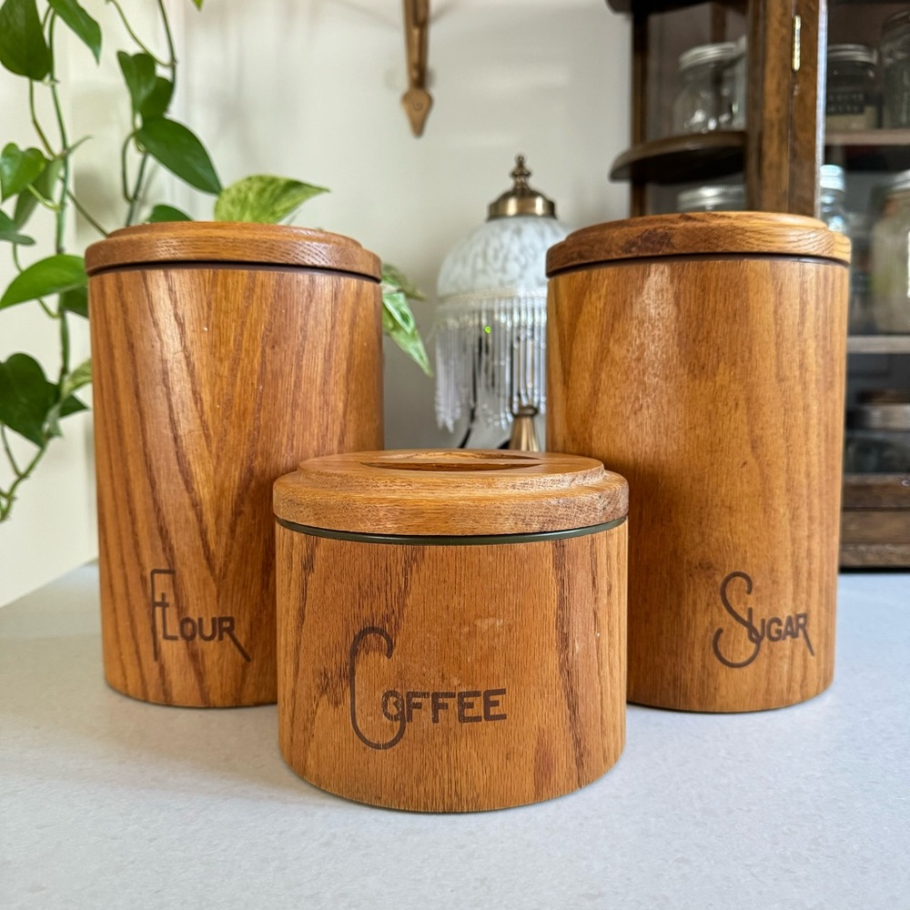 Vintage Cornwall Wood Canister Set